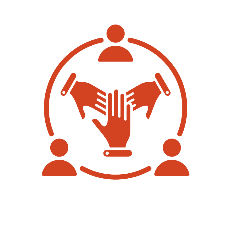 Graphic of hands in the center of a circle with people around it